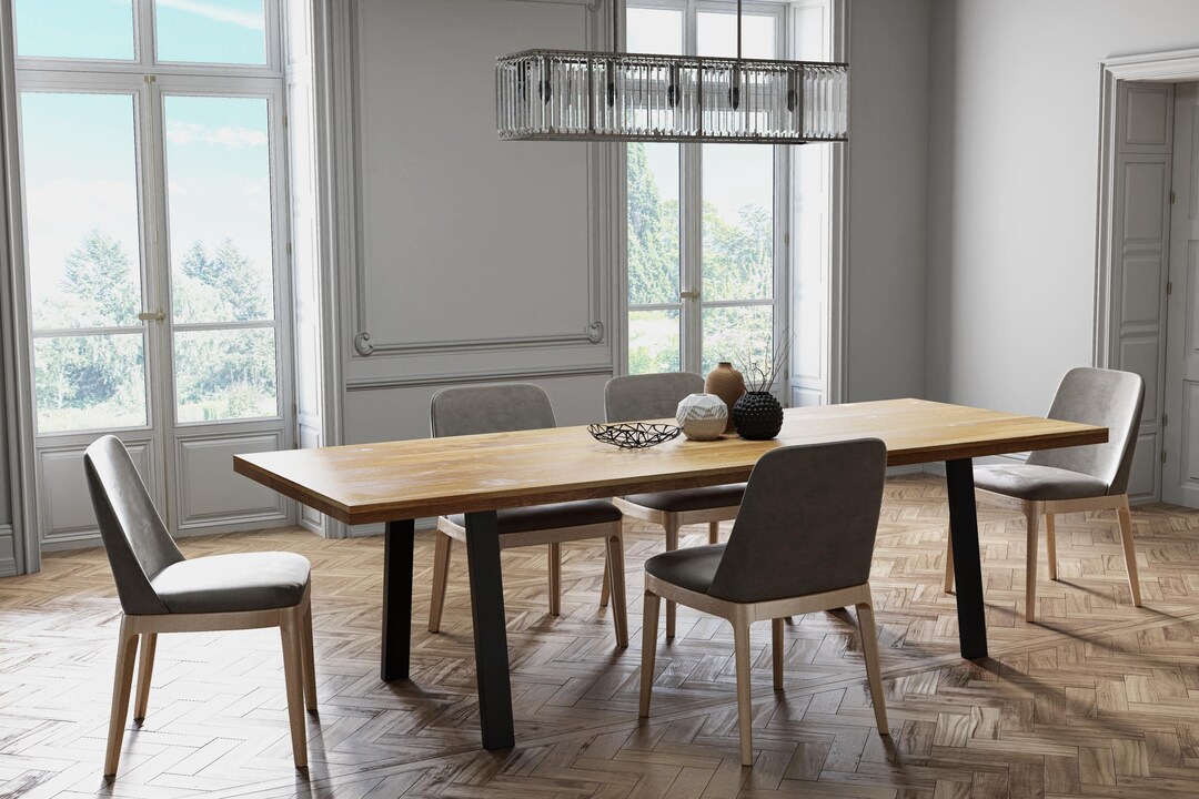 Solid Oak Dining Table Straight Edge Dining Table With Pin LEGS