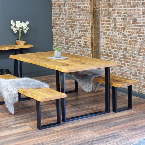 Industrial Dining Table Live Edge Dining Table SQUARE FRAME Steel