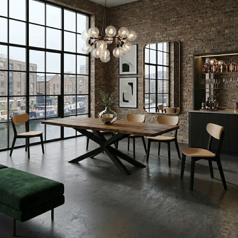 Firsby Dining Table Rustic Solid Wood Dining Table Industrial Live Edge ...