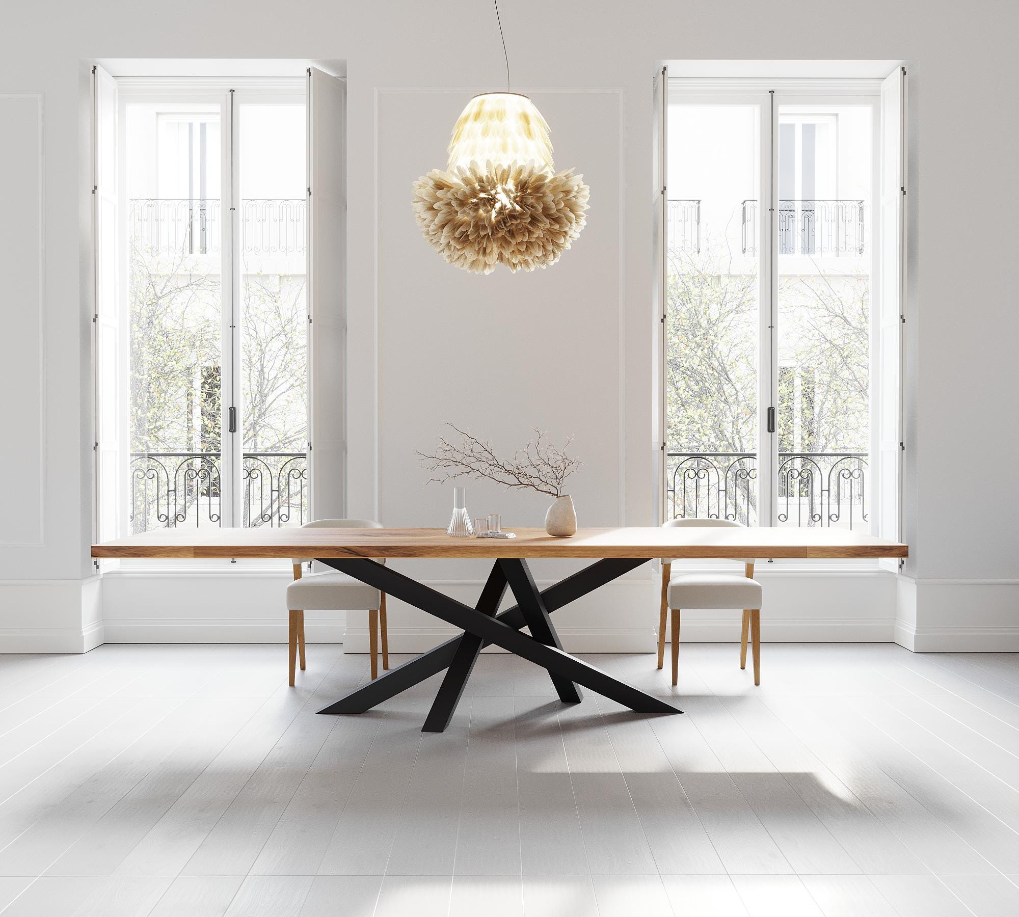 Solid Oak Extendable Dining Table With Crossover Legs - Industrial ...