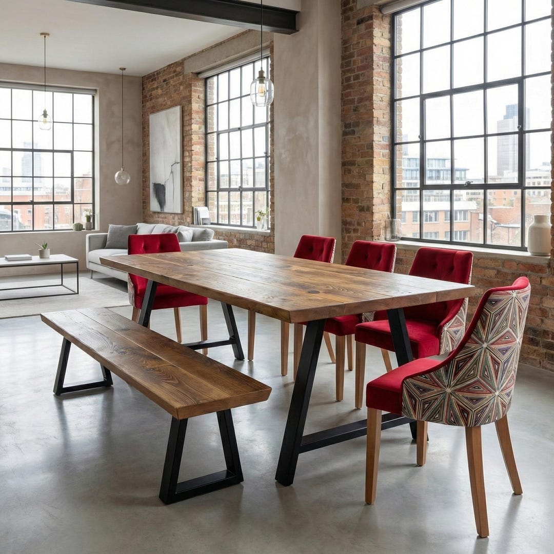 Louth AF Dining Table Solid Wood Chamfer Edge - Industrial A Frame ...
