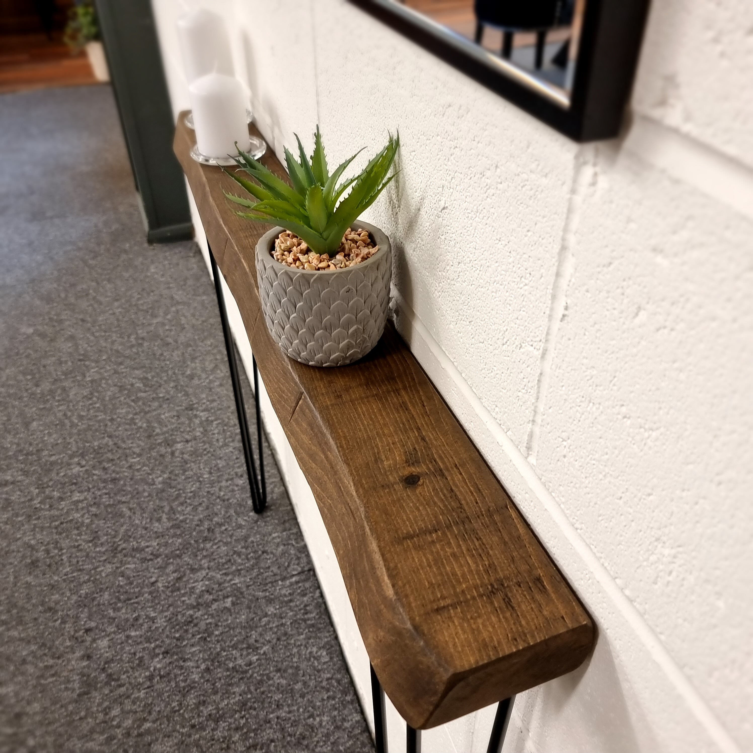 Reclaimed joists narrow console table with hairpin legs (Copy) - The Rough  Wood