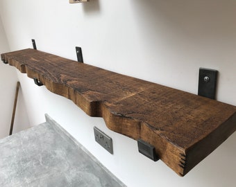 Live Edge Lipped Metal U Bracket Shelf - Rustic Shelf - 22.5cm/9inch  UK 48 Hours Dispatch/48 Hours Delivery