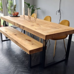 Dining Table Industrial Boston Dine Table SQUARE-FRAME LEGS Industrial Rustic Wood - Handmade Kitchen Table