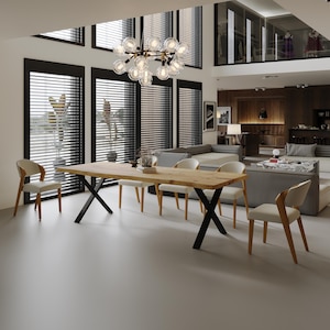 Firsby XF Live Edge Dining Table Rustic Solid Wood Industrial Steel ...