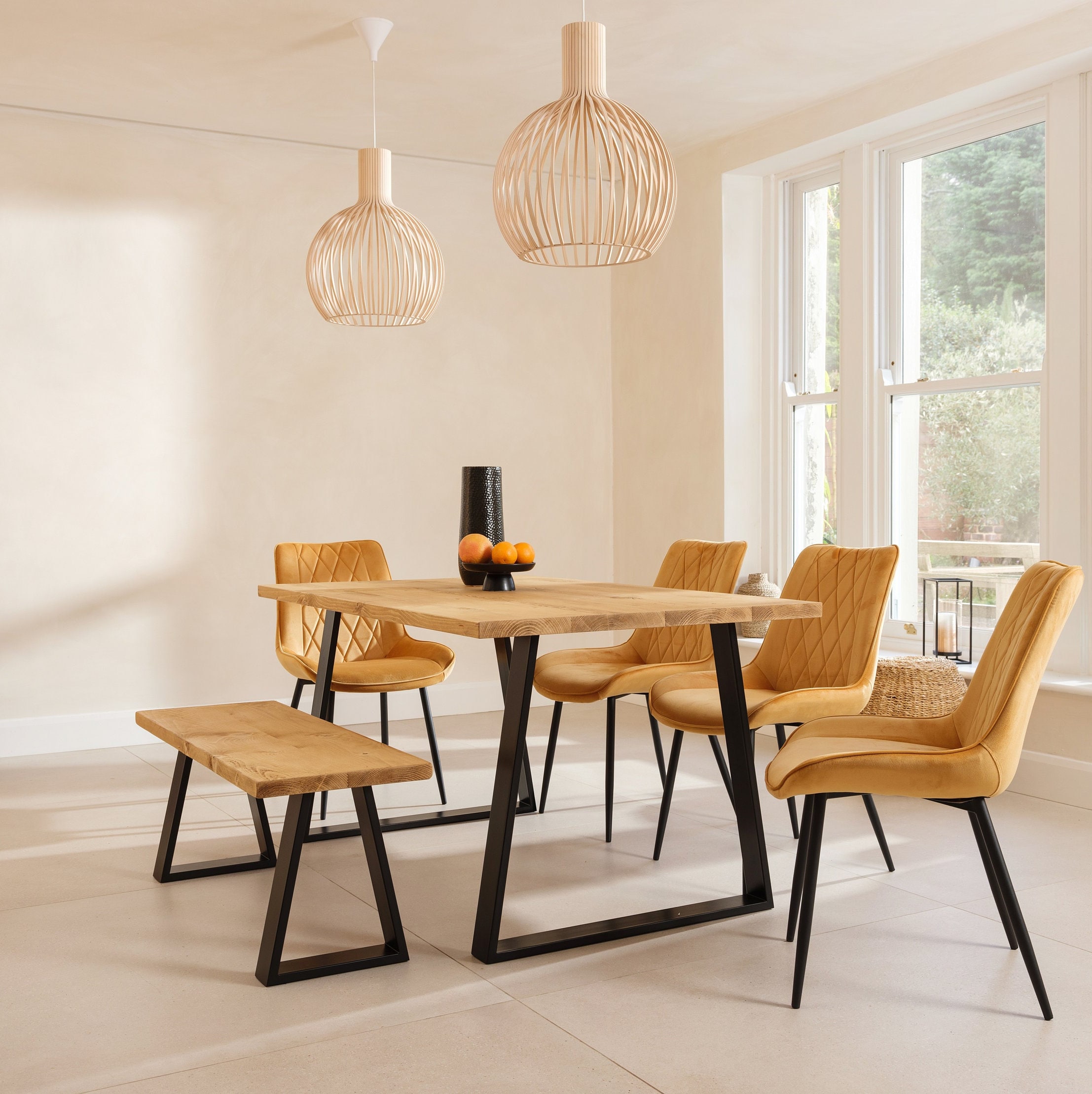 Dining table with tan leather chairs deals