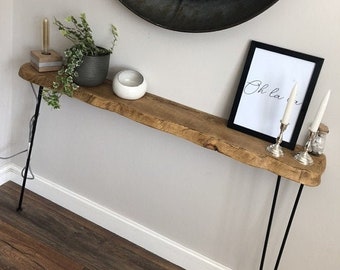 Live Edge Round Corners Console Table  Hairpin Legs Wooden Rustic Hallway Table  UK 48 Hours Dispatch/48 Hours Delivery Radiator Table Shelf