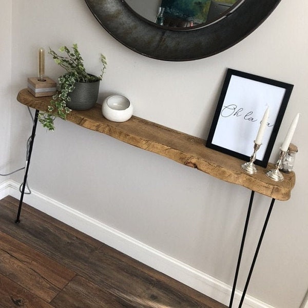 Live Edge Round Corners Console Table  Hairpin Legs Wooden Rustic Hallway Table  UK 48 Hours Dispatch/48 Hours Delivery Radiator Table Shelf