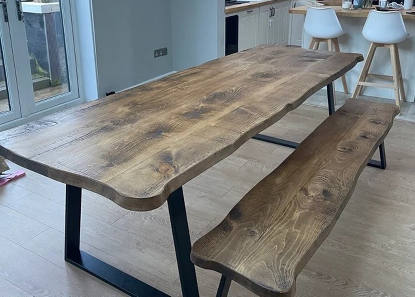 Industrial Dining Table Live Edge Round Corners Dining Table TRAPEZIUM-FRAME  LEGS Industrial Rustic Wood -  Sweden