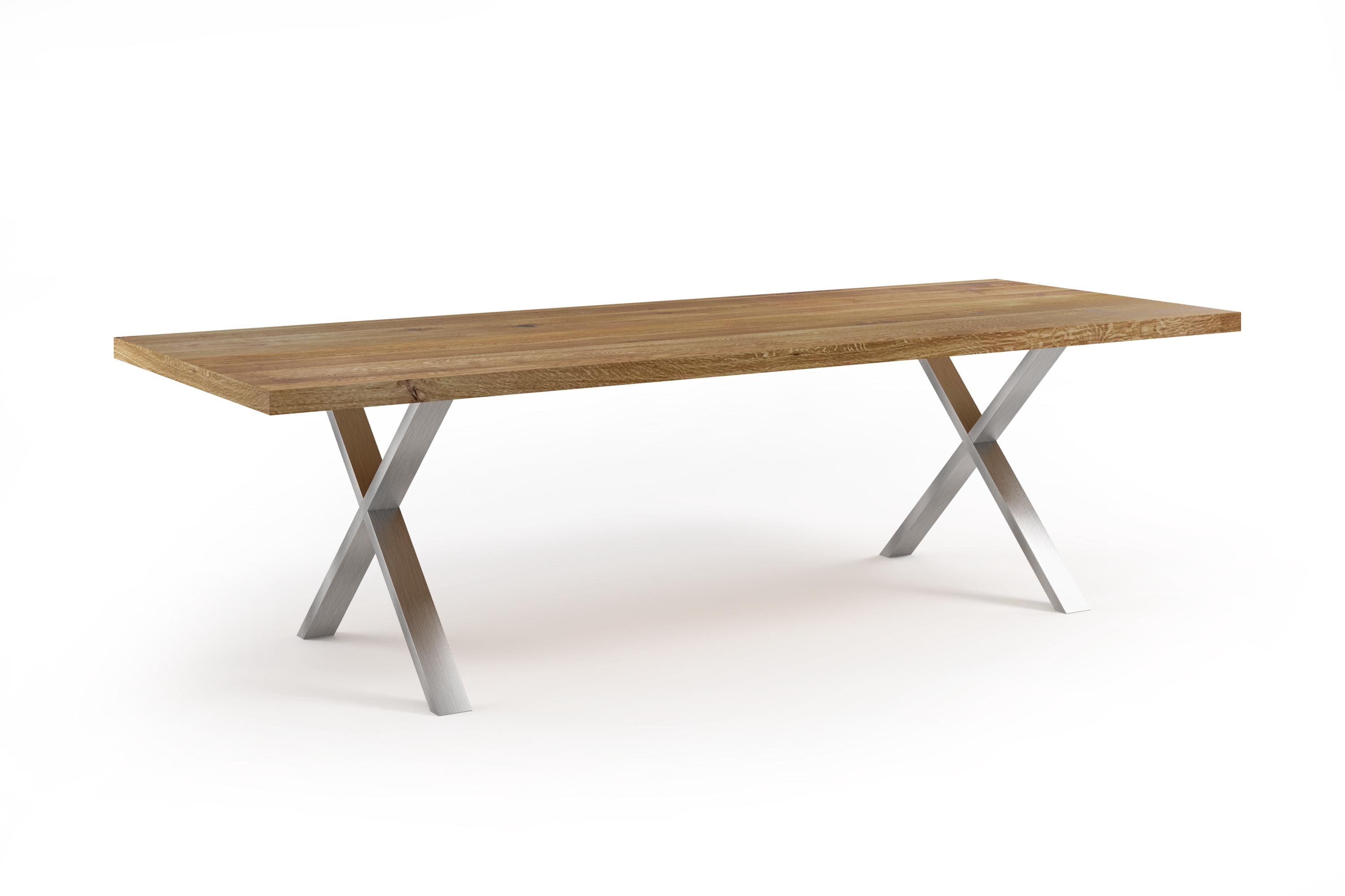 Solid Oak Dining Table With X Frame Legs - HARDWOOD Industrial Rustic ...