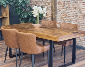 Thick Dining Table Grantham SQUARE-FRAME LEGS Industrial Rustic Wood Handmade Table