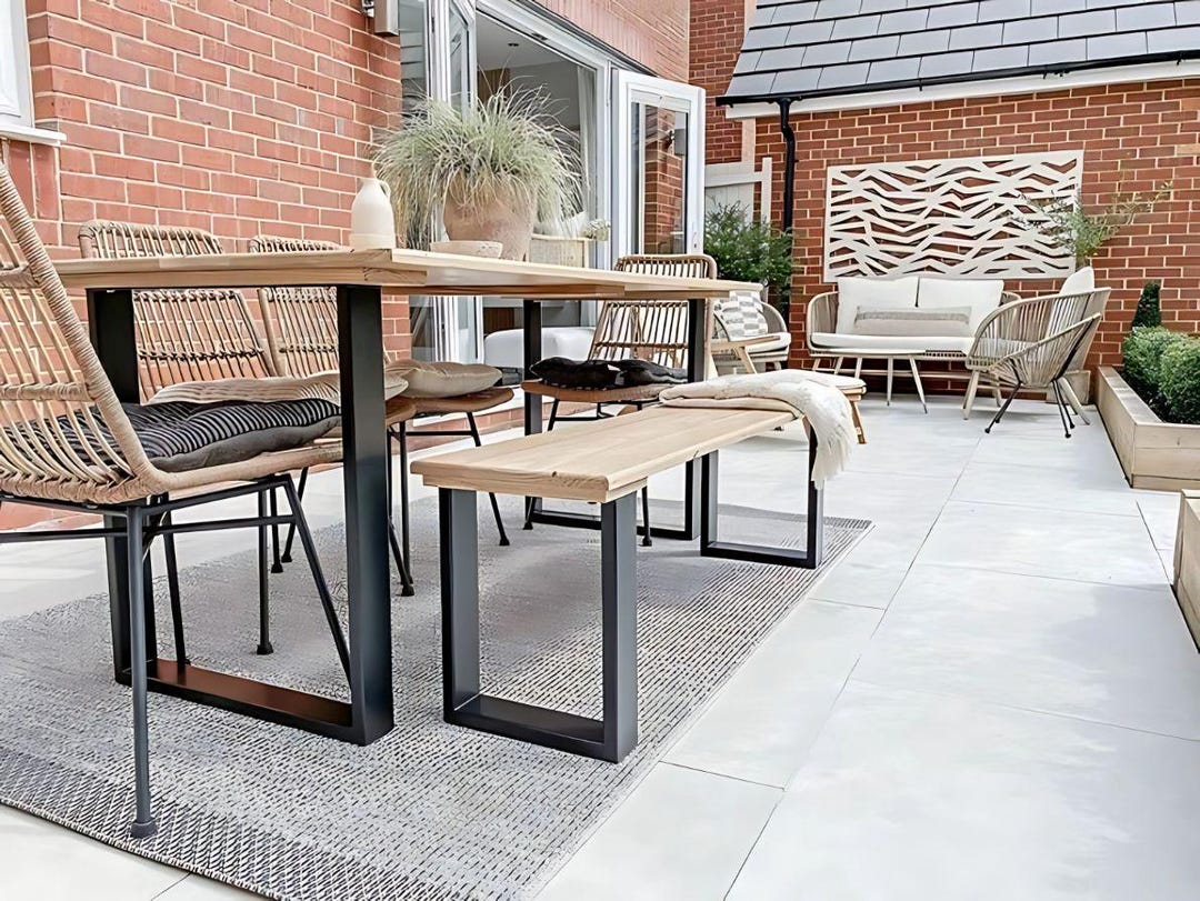 Outdoor Solid Oak Dining Table & Bench - Garden Table Patio Furniture ...