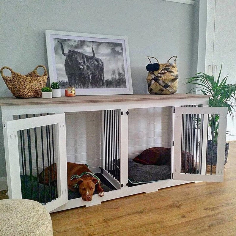 Double Medium-Indoor Dog Kennels Rustic Dog Crate-Farmhouse | Etsy