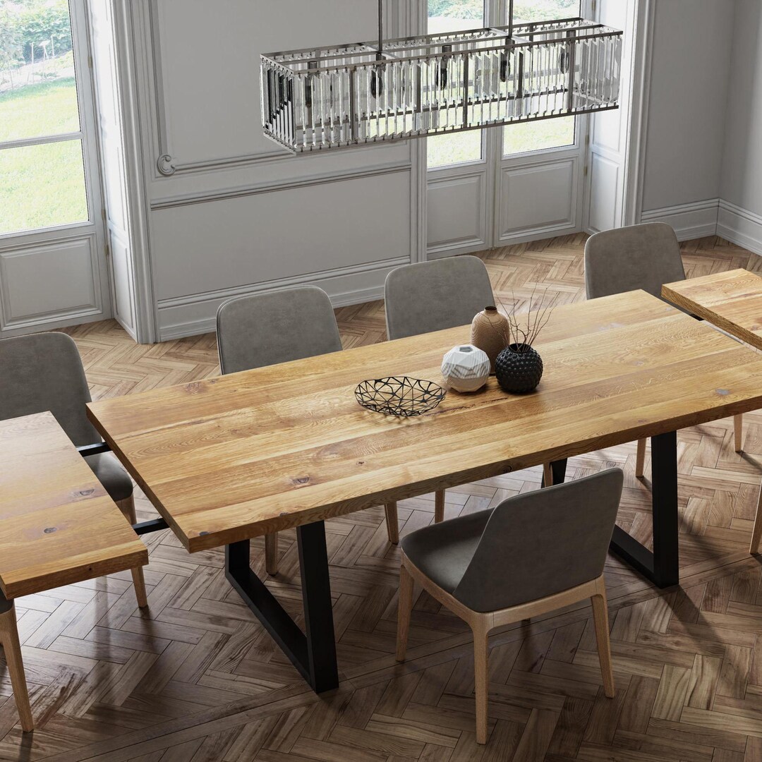 Solid Oak Extendable Kitchen Dining Table With Trapezium LEGS ...