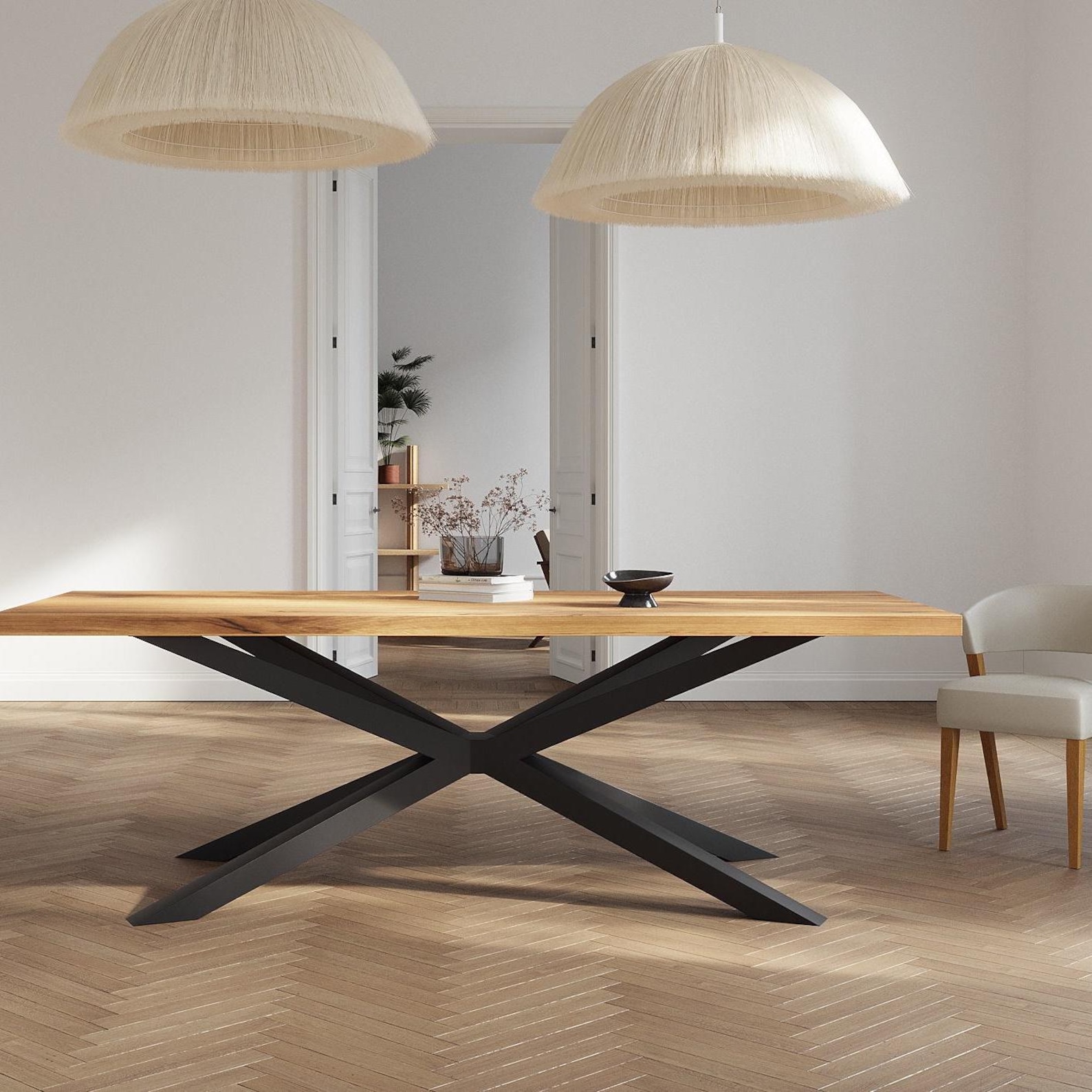 Solid Oak Dining Table With Spider Steel Legs - DURABLE HARDWOOD 082 ...