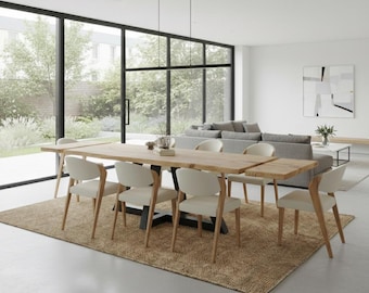 Brigg Triangle Straight Edge Extendable 2-Sides Dining Table Kitchen Industrial Rustic Wood, Triangle Steel Base