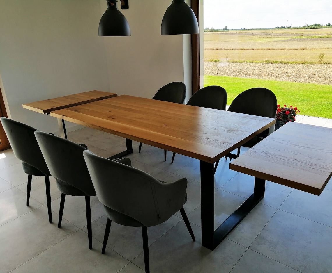 Solid Oak Extendable Kitchen Dining Table With SQUARE LEGS - Industrial ...