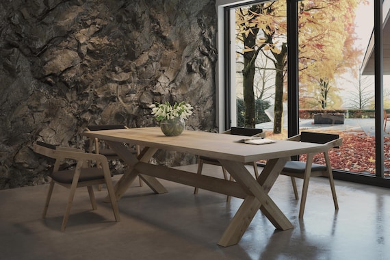 HARDWOOD Solid Oak  Dining Table with  Wooden Frame 211 Farmhouse - Industrial Rustic Handmade Kitchen Table 084