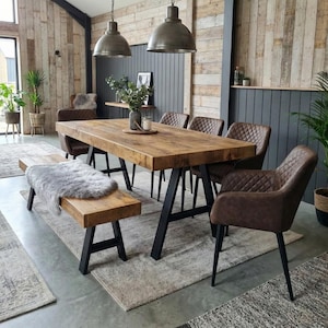 Boston AF Dining Table Solid Wood - Industrial A Frame Steel Legs - Modern Rustic Interior Design Cozy Natural and Stylish image 1