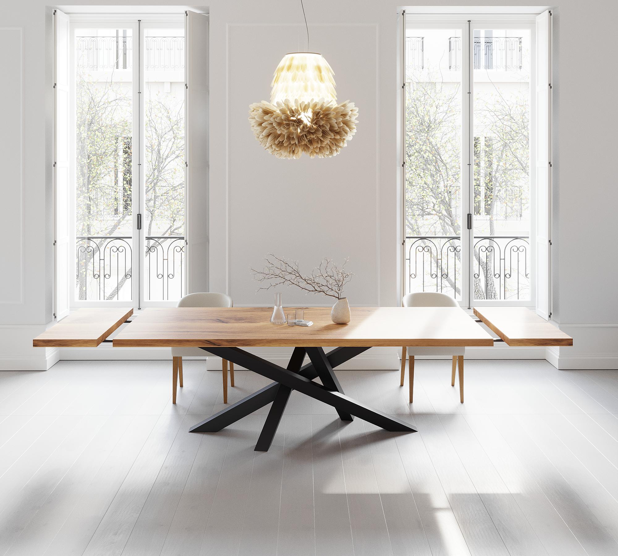 Solid Oak Extendable Dining Table With Crossover Legs - Industrial ...