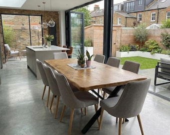 Croxby XF Live Edge Round Corners Dining Table - Wooden Rustic Industrial Dining Table XF Steel Legs  Cotswold