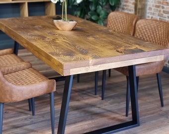 Industrial Dining Table Grantham Thick Dining Table TRAPEZIUM-FRAME LEGS Industrial Rustic Wood Handmade Table