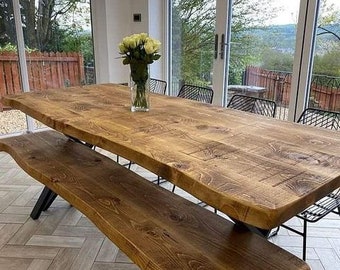 Dining Table Industrial  Live Edge Dining Table XS FRAME Steel Legs Industrial Rustic Wood