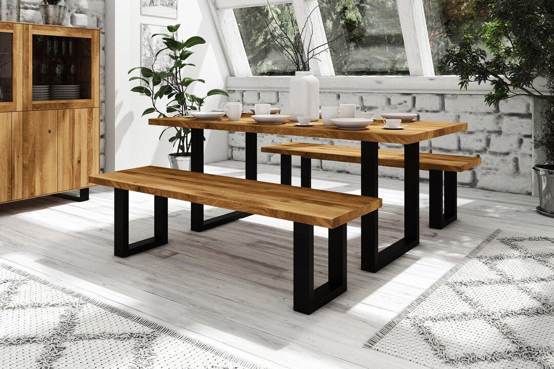 Straight Edge Solid Oak Dining Table With SQUARE FRAME LEGS Industrial ...