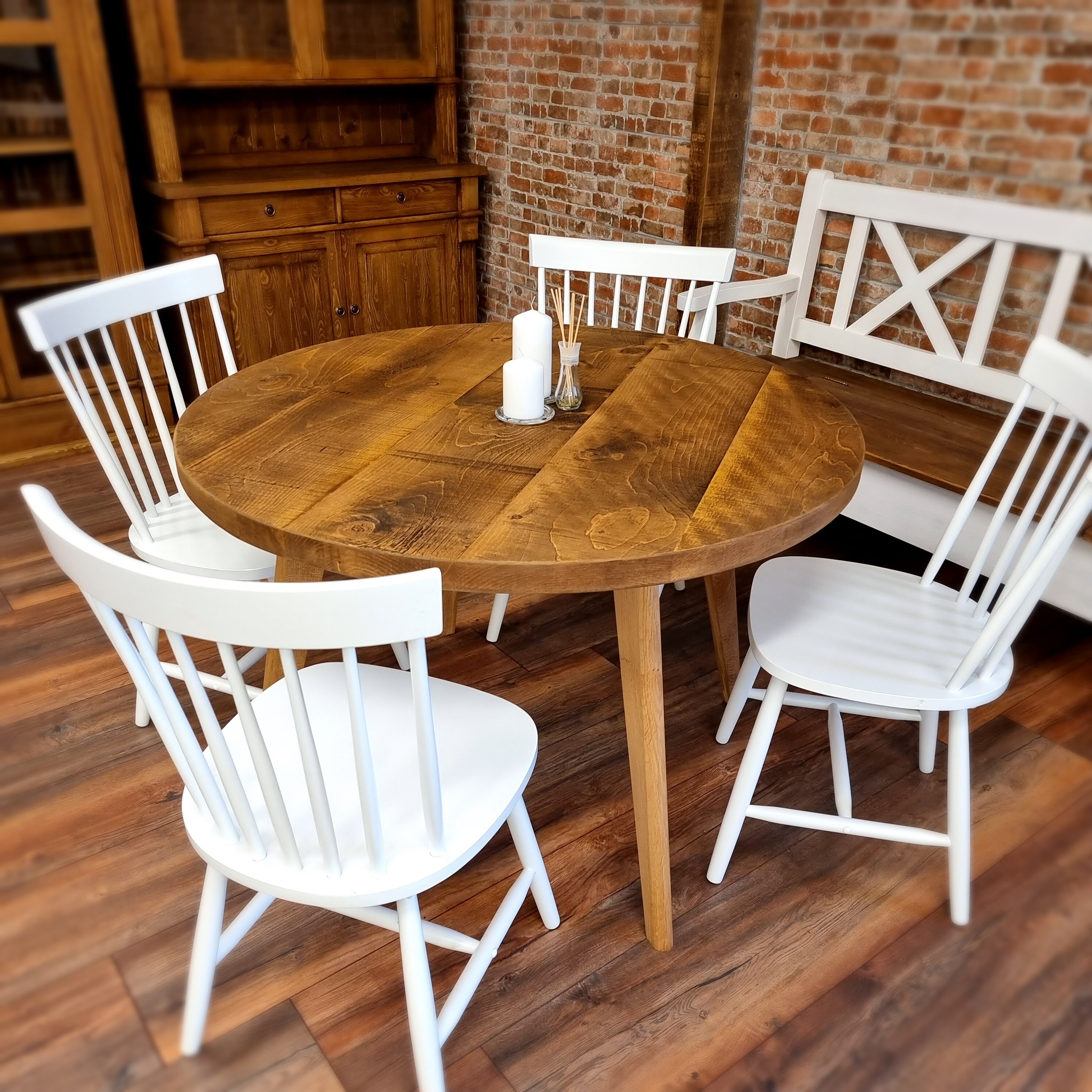 Round Dining Table Vintage Solid Oak Leg Kitchen Table Rustic - Etsy UK
