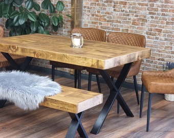 Boston Dining Table XS-FRAME LEGS Industrial Rustic Wood - Handmade Kitchen Table