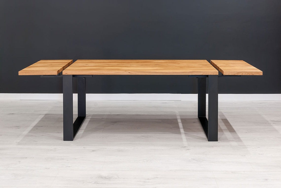 Solid Oak Extendable Kitchen Dining Table With SQUARE LEGS - Industrial ...