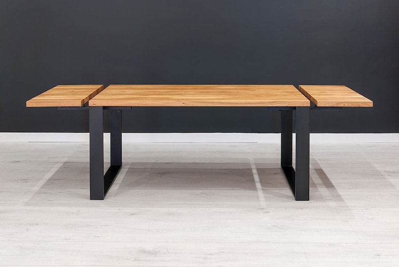 Solid Oak Extendable Kitchen Dining Table With SQUARE LEGS - Industrial ...