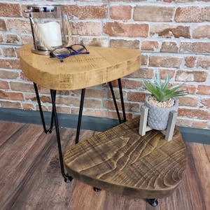 Rustic Small Leaf Side Table Coffee Table Christmas Tree Stand Plant Stand  Bedside Table From Rustic Wood on Steel Hairpin Legs