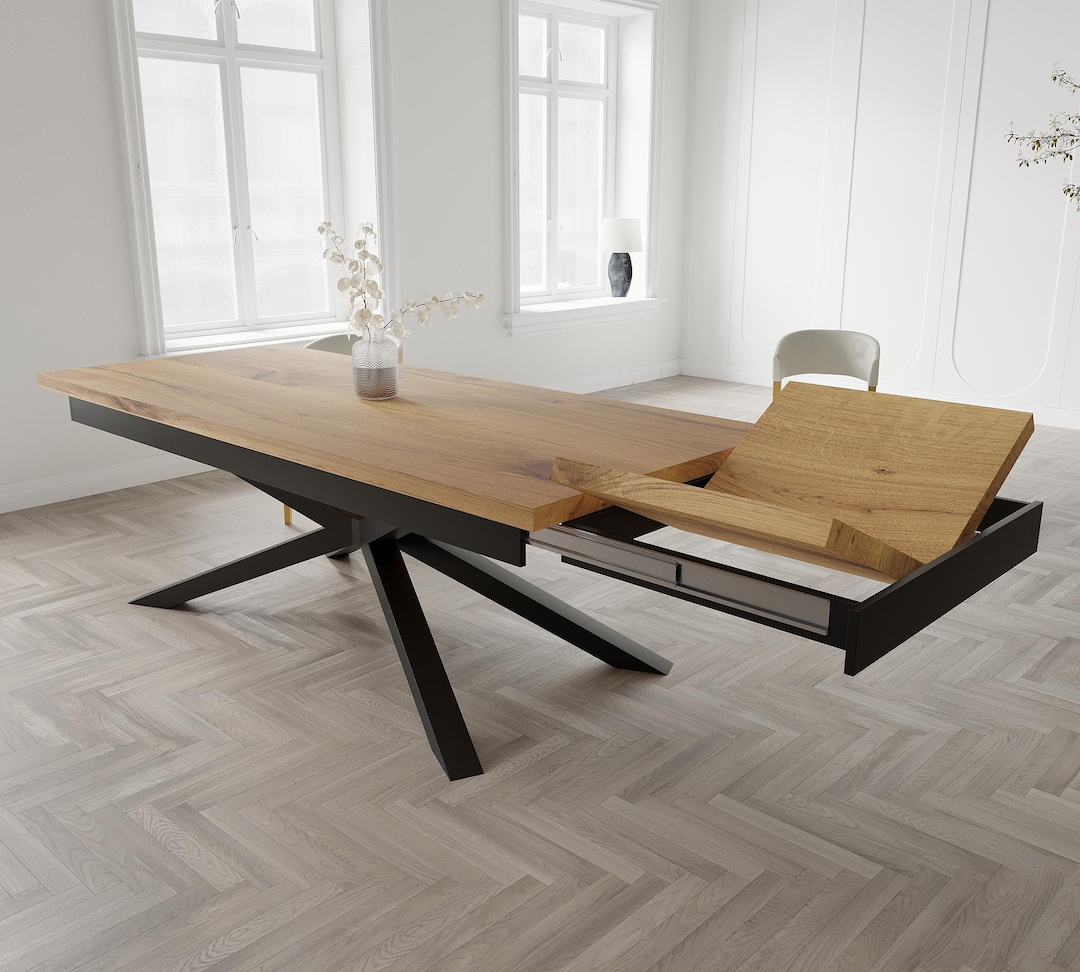 Solid Oak Extendable Kitchen Dining Table With SPIDER LEGS - Industrial ...