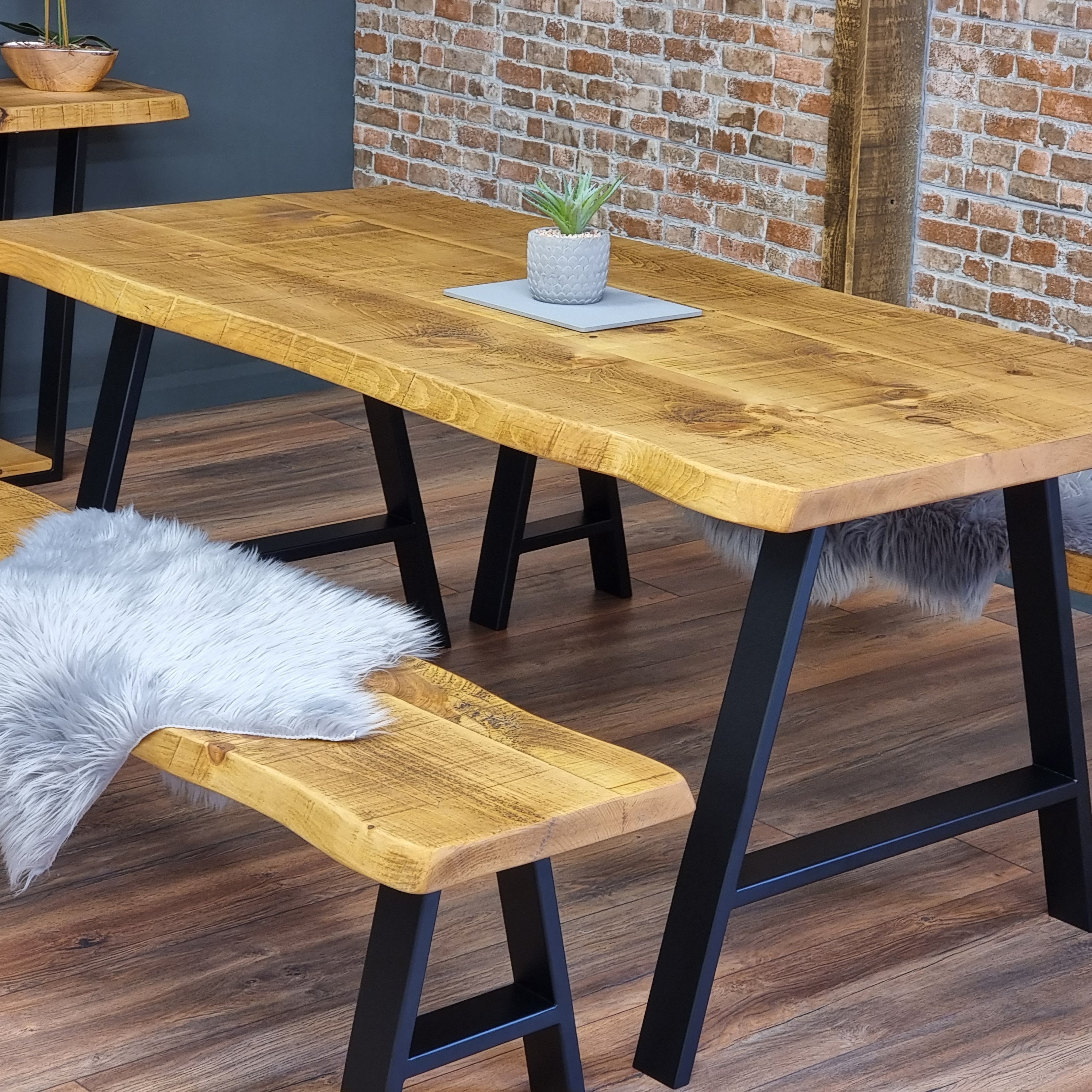 Firsby AF Live Edge Dining Table Rustic Solid Wood Industrial Steel ...