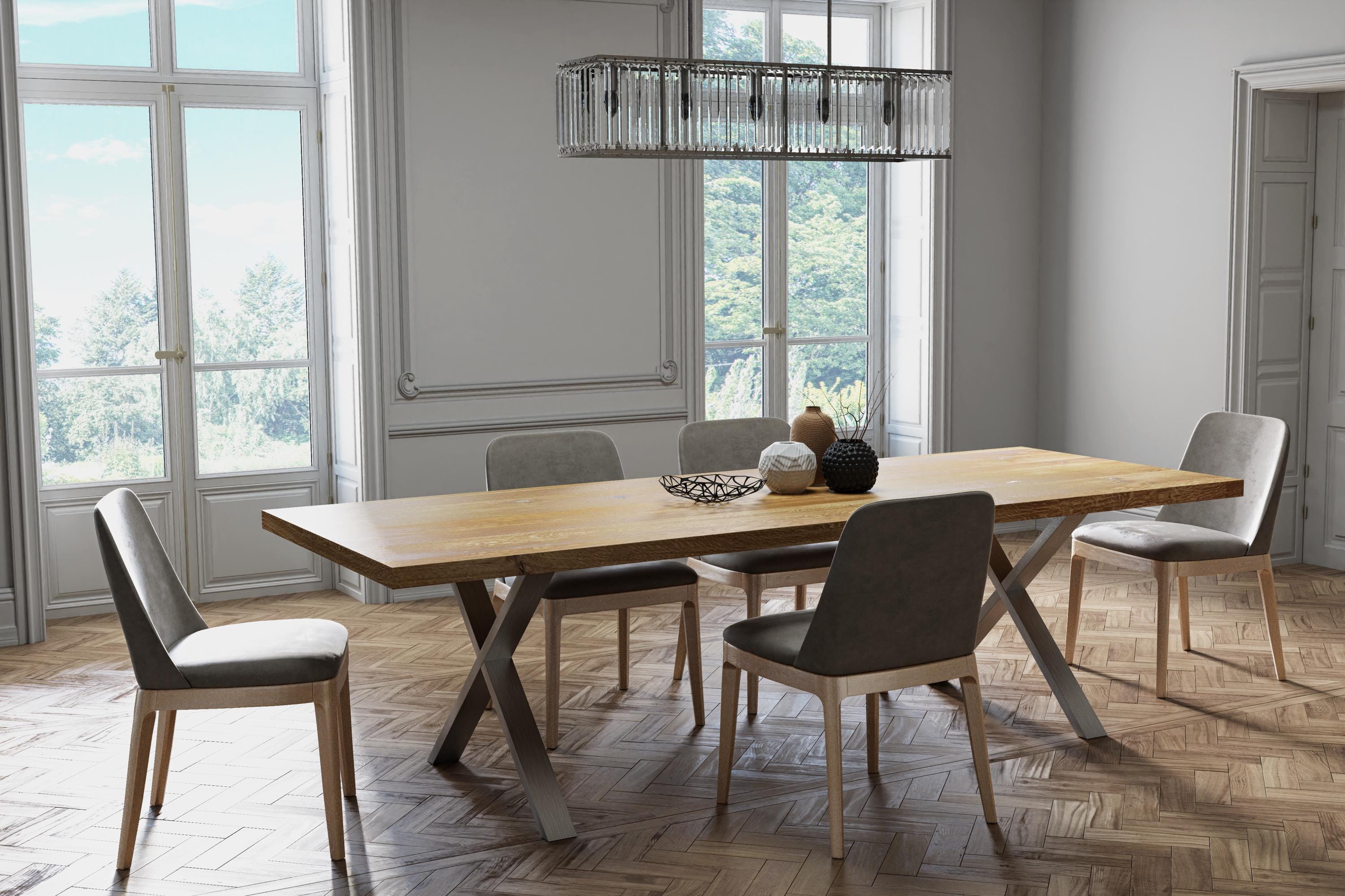 Solid Oak Dining Table With X Frame Legs - HARDWOOD Industrial Rustic ...