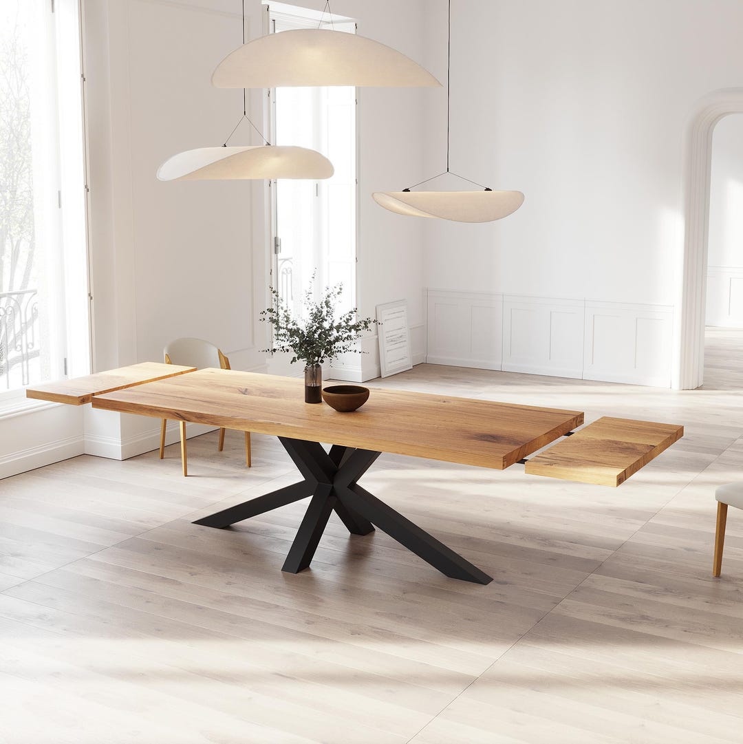 Solid Oak Extendable Dining Table With Star Legs - Industrial Rustic ...