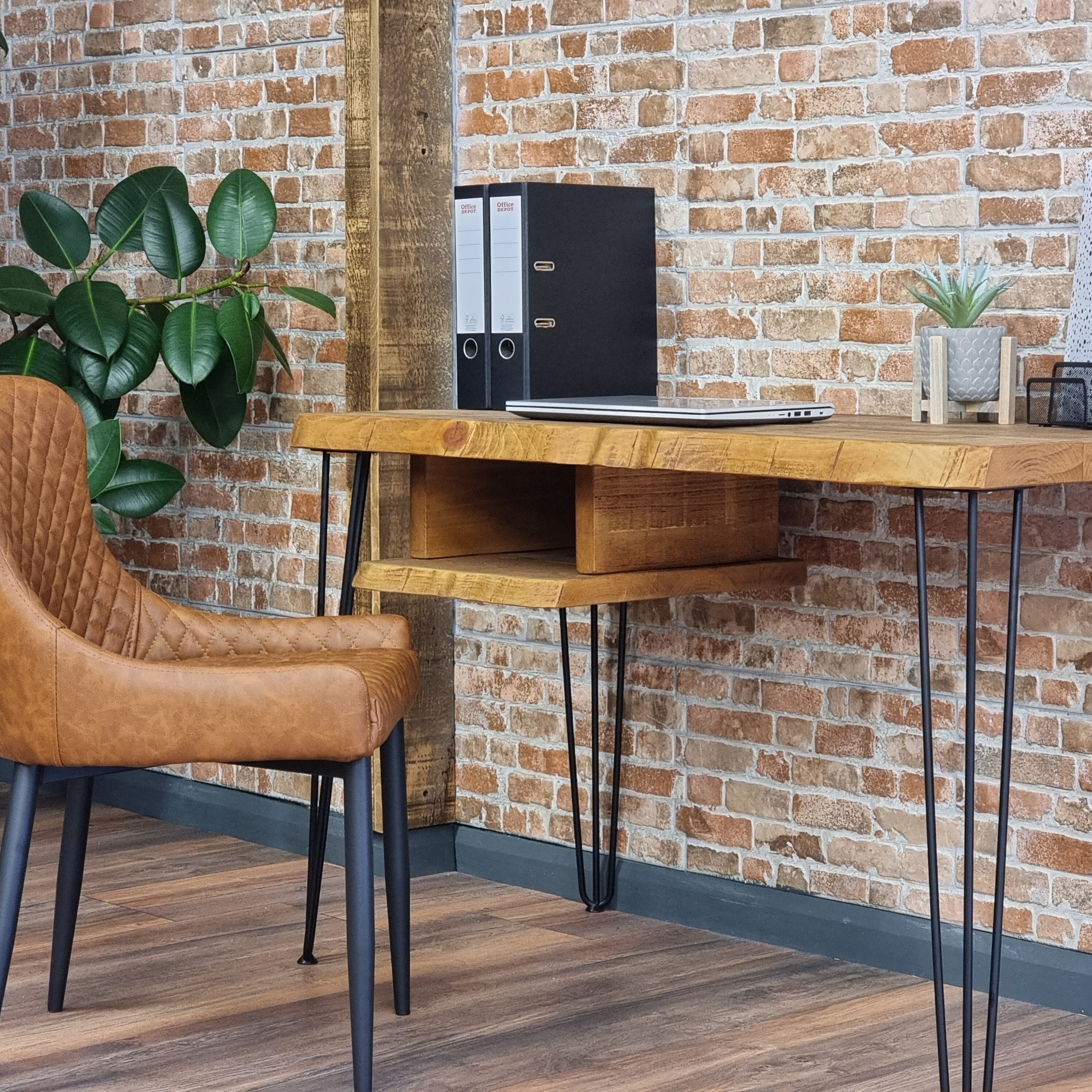 Firsby Live Edge Desk With Shelf Industrial Metal Legs 40mm Thick ...