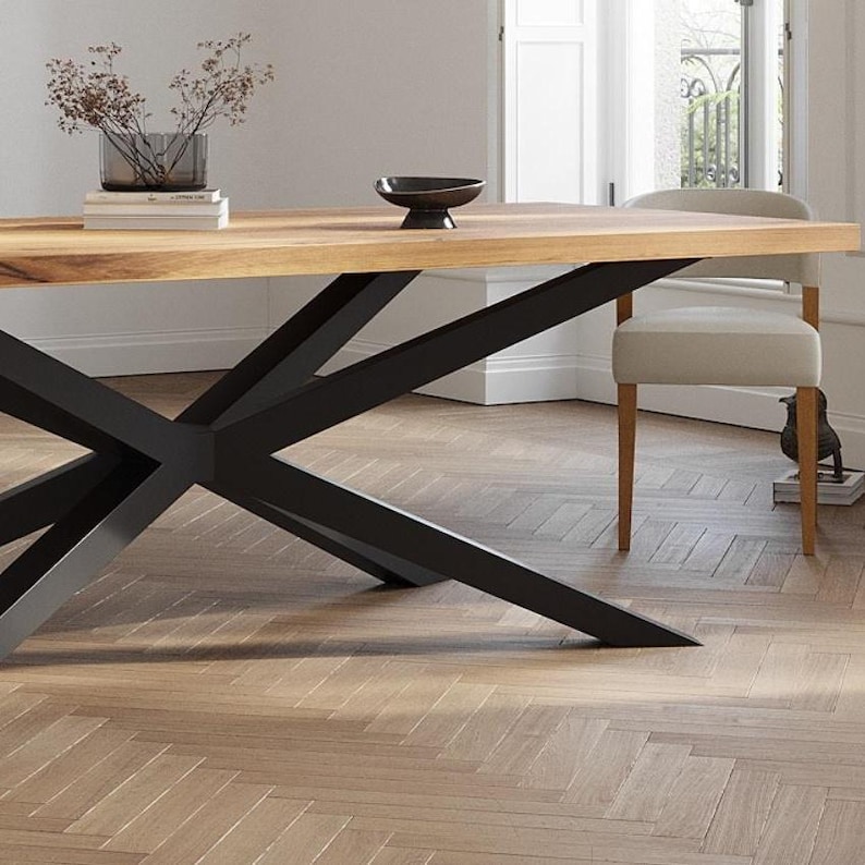 Solid Oak Dining Table With Spider Steel Legs - DURABLE HARDWOOD 082 ...