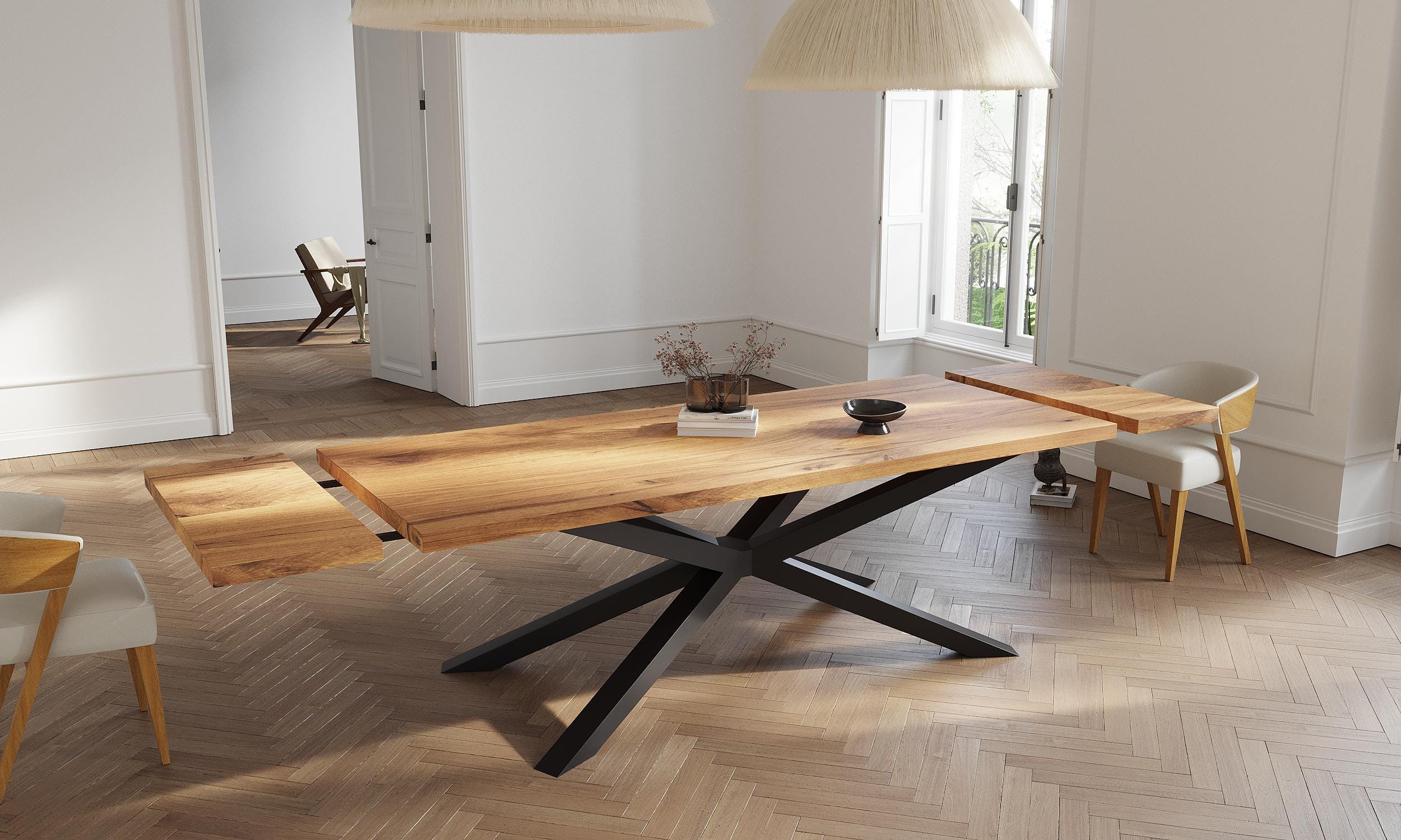 Solid Oak Extendable Dining Table With Spider Legs