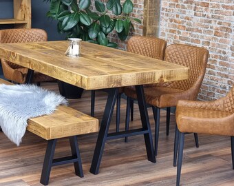 Dining Table Industrial Boston Dining Table A -FRAME LEGS Industrial Rustic Wood - Handmade Kitchen Table