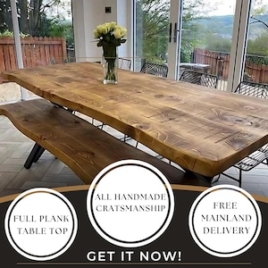 Firsby XF Live Edge Dining Table Rustic Solid Wood Industrial Steel ...
