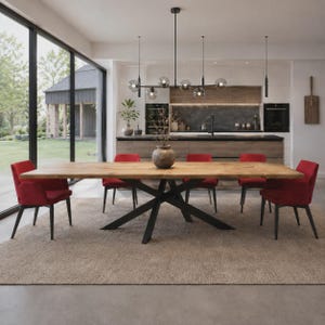 Brigg Crossover Straight Edge Dining Table Extendable 2 Sides Dining Table Kitchen Industrial Rustic Wood, Crossover Steel Base