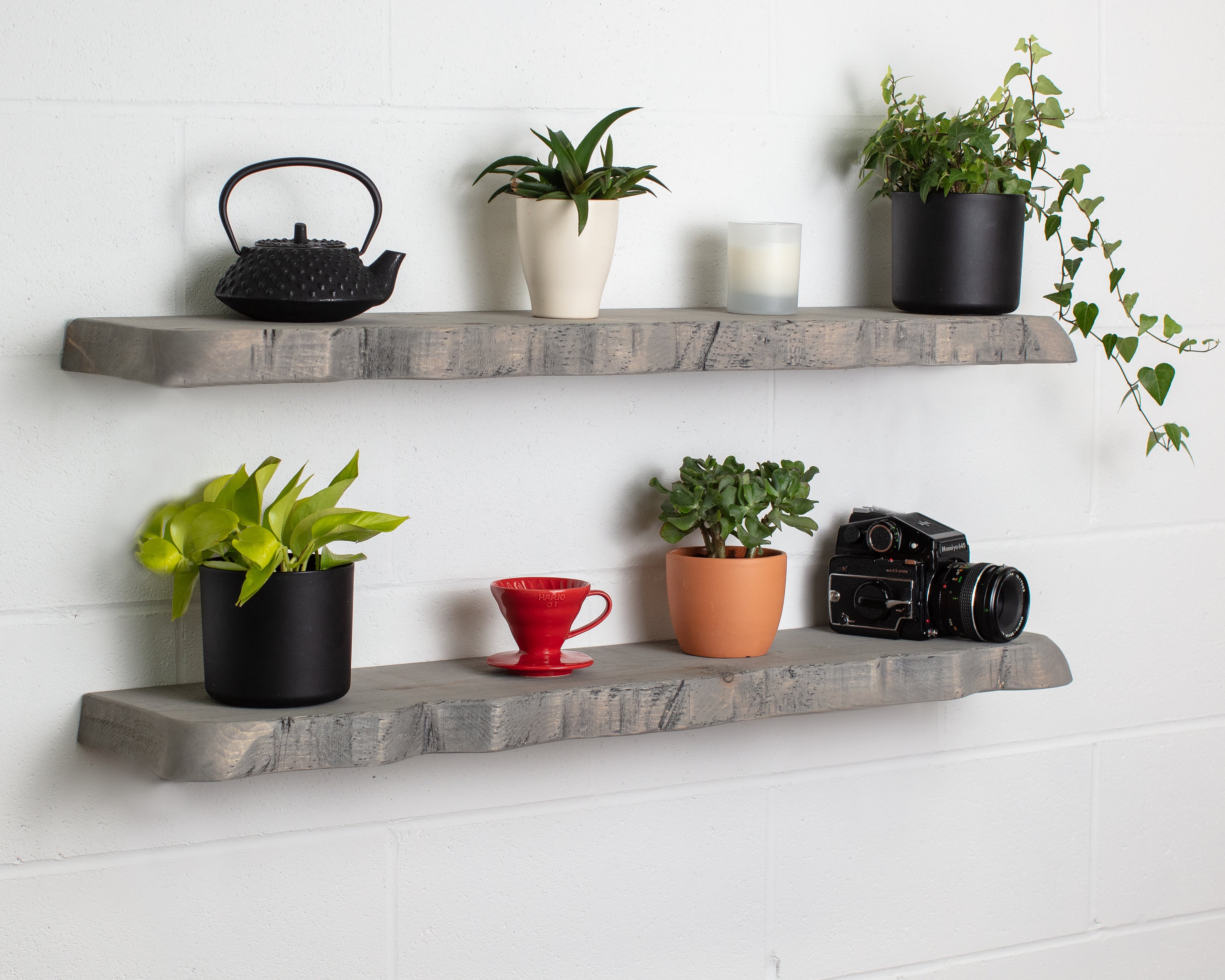 Grey Live Edge Round Corners Floating Shelves Handmade Solid Etsy