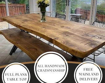 Set of Firsby table 300cm x100 cm, Rustic oak X shape black legs & 300cm matching bench