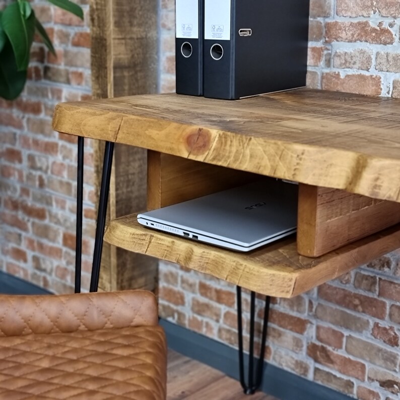 Firsby Live Edge Desk With Shelf Industrial Metal Legs 40mm Thick ...