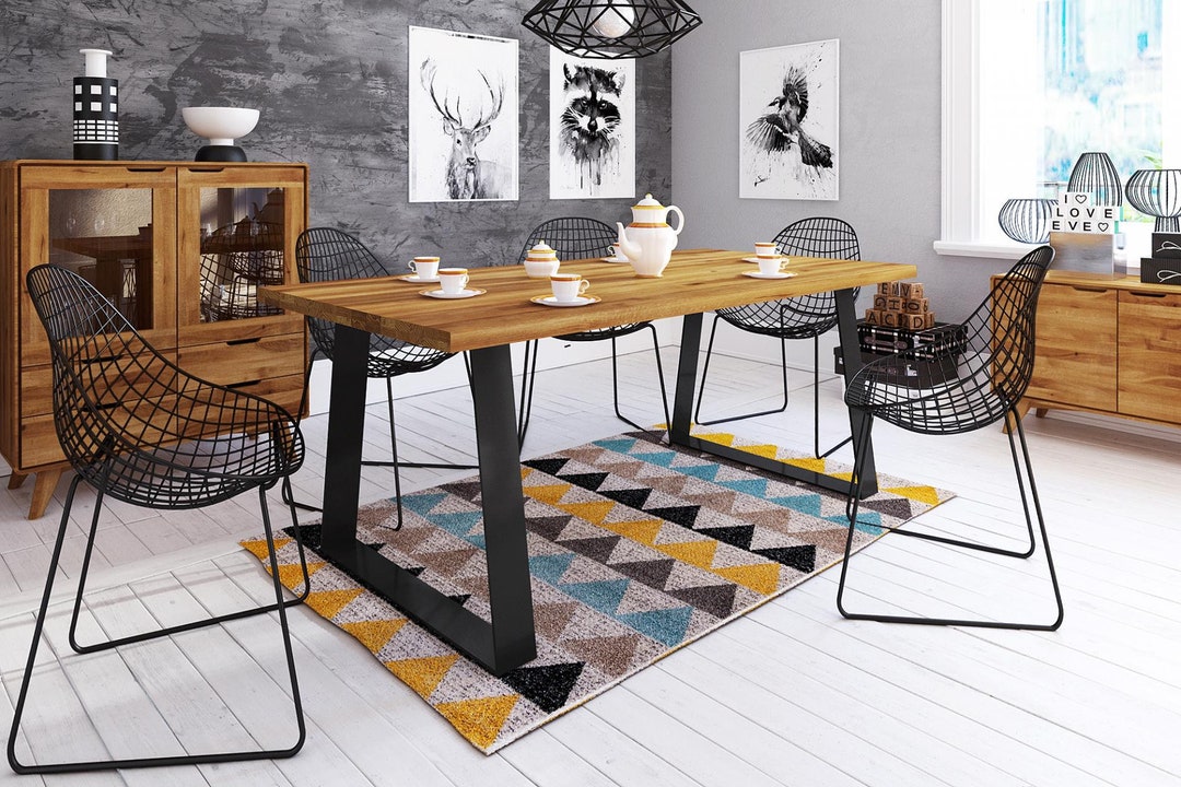 Straight Edge Solid Oak Dining Table With Trapezium FRAME LEGS ...