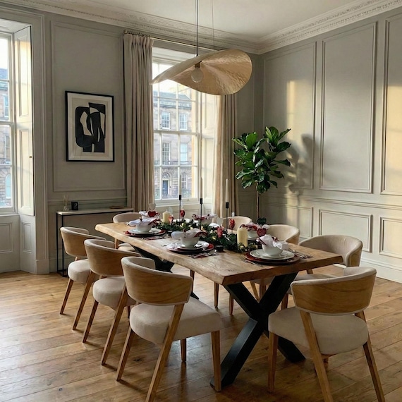 Firsby XF Chunky Steel Dining Table Natural Live Edge Rustic Steel X Frame Legs Handmade Characteristic of the Countryside.