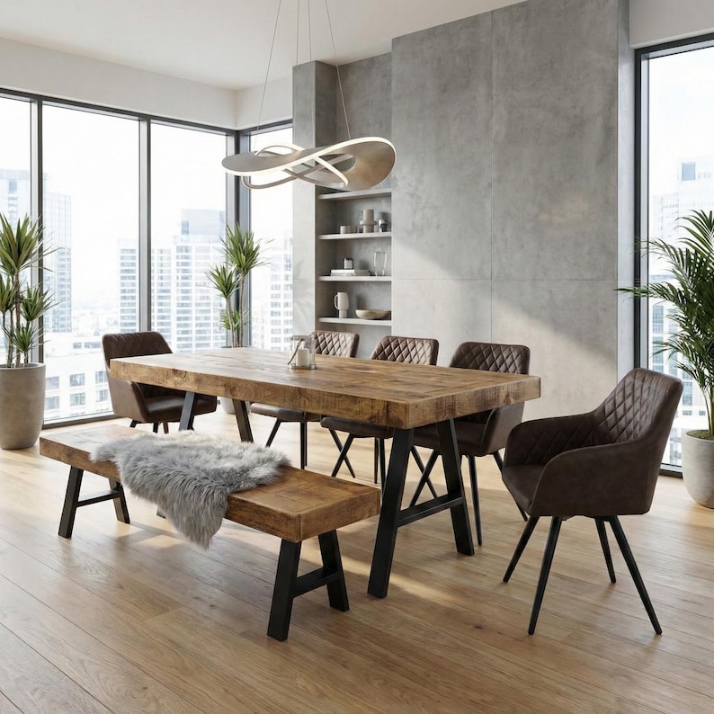 Boston AF Dining Table Solid Wood - Industrial A Frame Steel Legs - Modern Rustic Interior Design Cozy Natural and Stylish image 2