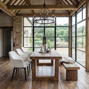 Grantham Wooden Square Dining Table Rustic Dine Thick Table with Wooden Square Legs  Handmade Characteristic of the Countryside.